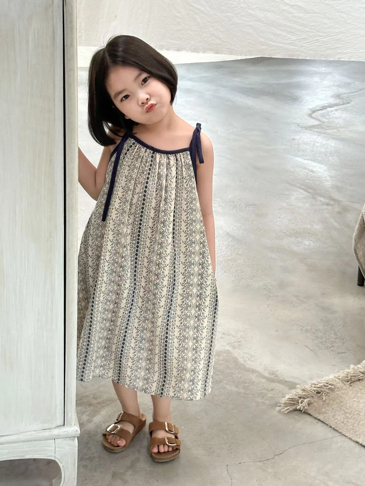 Girls Casual Dresses Summer New Korea Childrens Clothing Korean New Lovely Fragmented Flowers Loose Fashion Striped