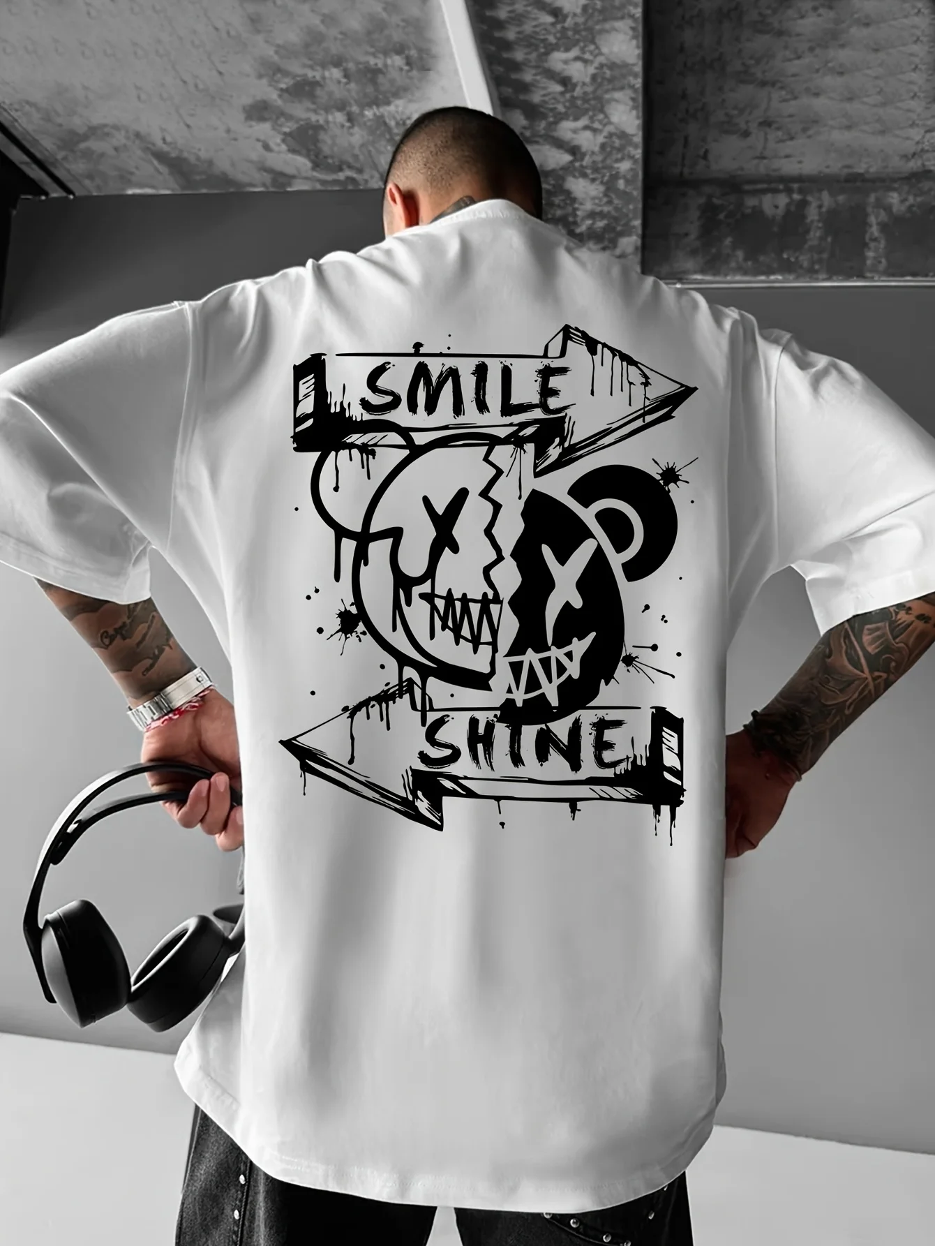 Smile Shine Broken Bear Graphic Print 100% Cotton Mens T Shirt for Summer Streetwear Ideal for Edgy Casual Outfits