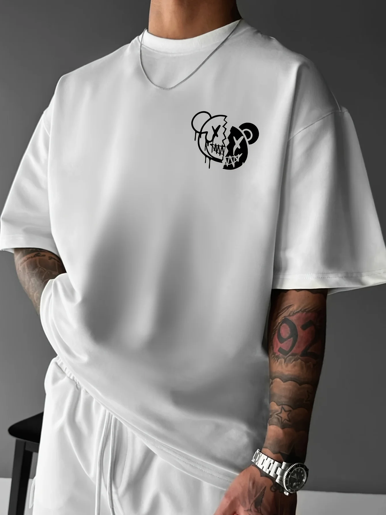 Smile Shine Broken Bear Graphic Print 100% Cotton Mens T Shirt for Summer Streetwear Ideal for Edgy Casual Outfits
