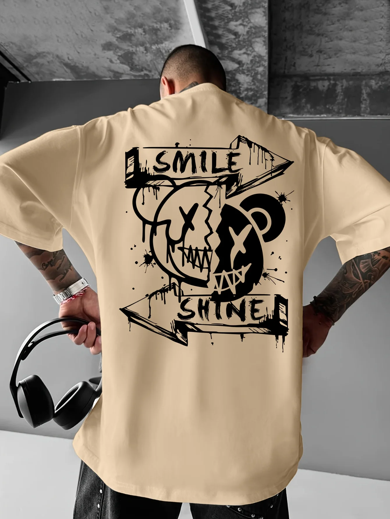 Smile Shine Broken Bear Graphic Print 100% Cotton Mens T Shirt for Summer Streetwear Ideal for Edgy Casual Outfits
