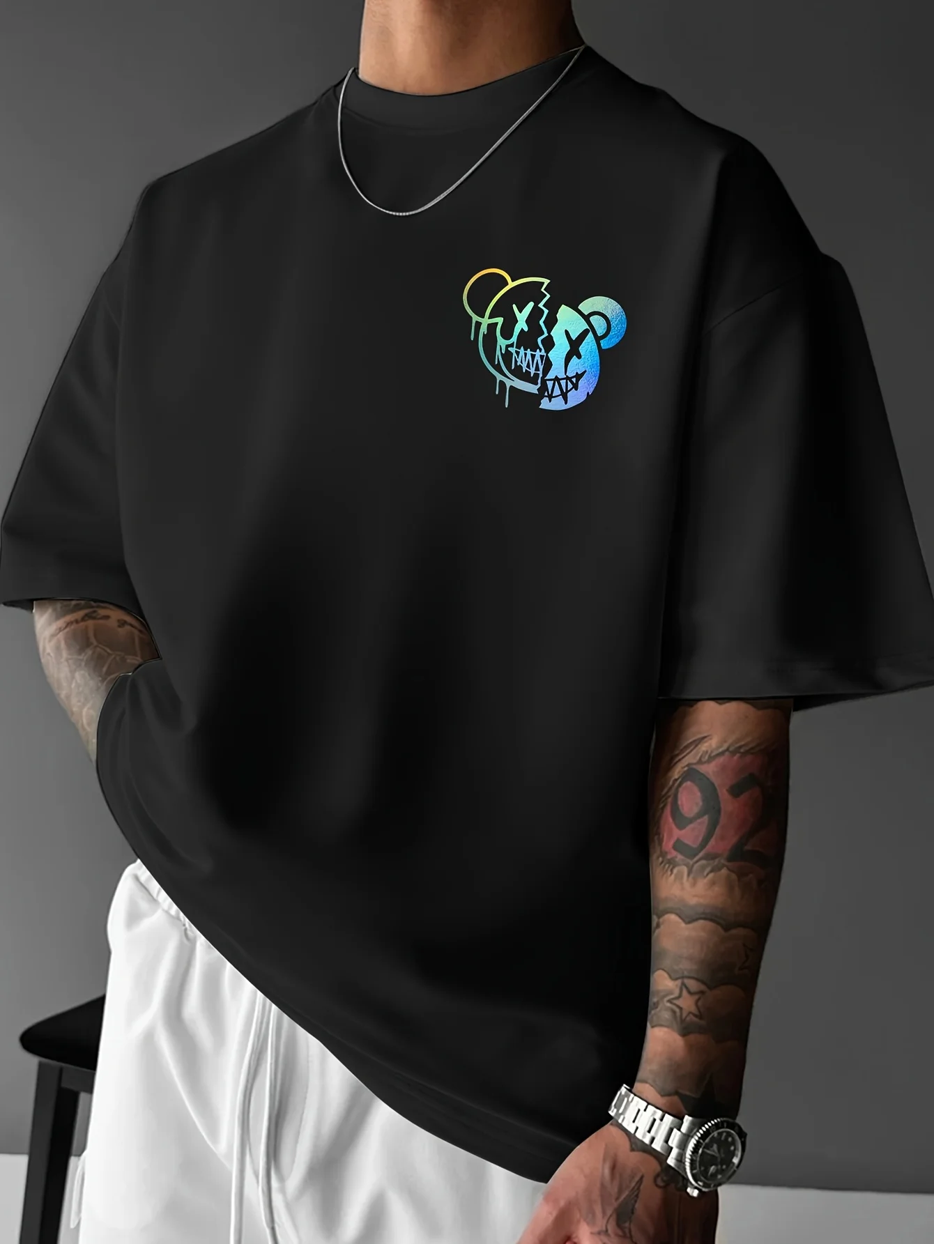 Smile Shine Broken Bear Graphic Print 100% Cotton Mens T Shirt for Summer Streetwear Ideal for Edgy Casual Outfits