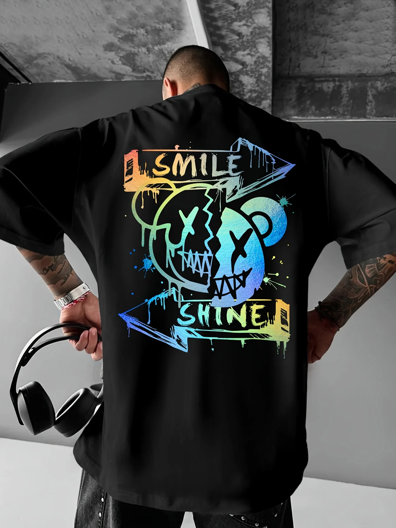 Smile Shine Broken Bear Graphic Print 100% Cotton Mens T Shirt for Summer Streetwear Ideal for Edgy Casual Outfits