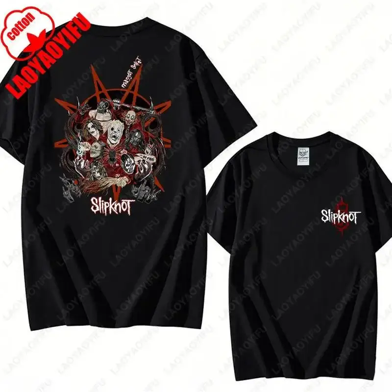 Men's Slipknots Double Sided Print Short-sleeve Tops Prepare for Hell Tour Shirt Heavy Metal Cotton Tees Man Rock Band T-shirt