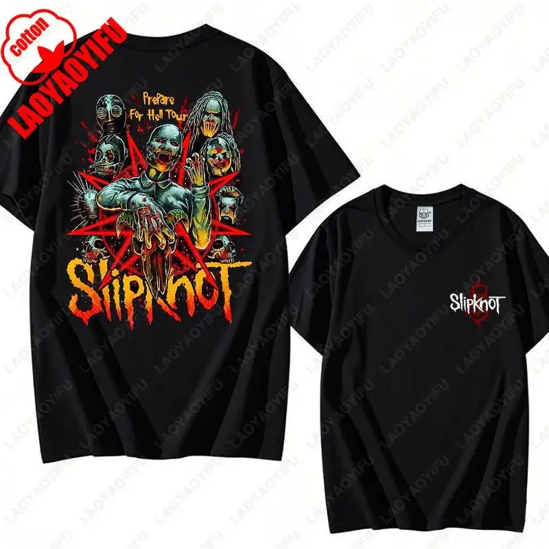 Men's Slipknots Double Sided Print Short-sleeve Tops Prepare for Hell Tour Shirt Heavy Metal Cotton Tees Man Rock Band T-shirt