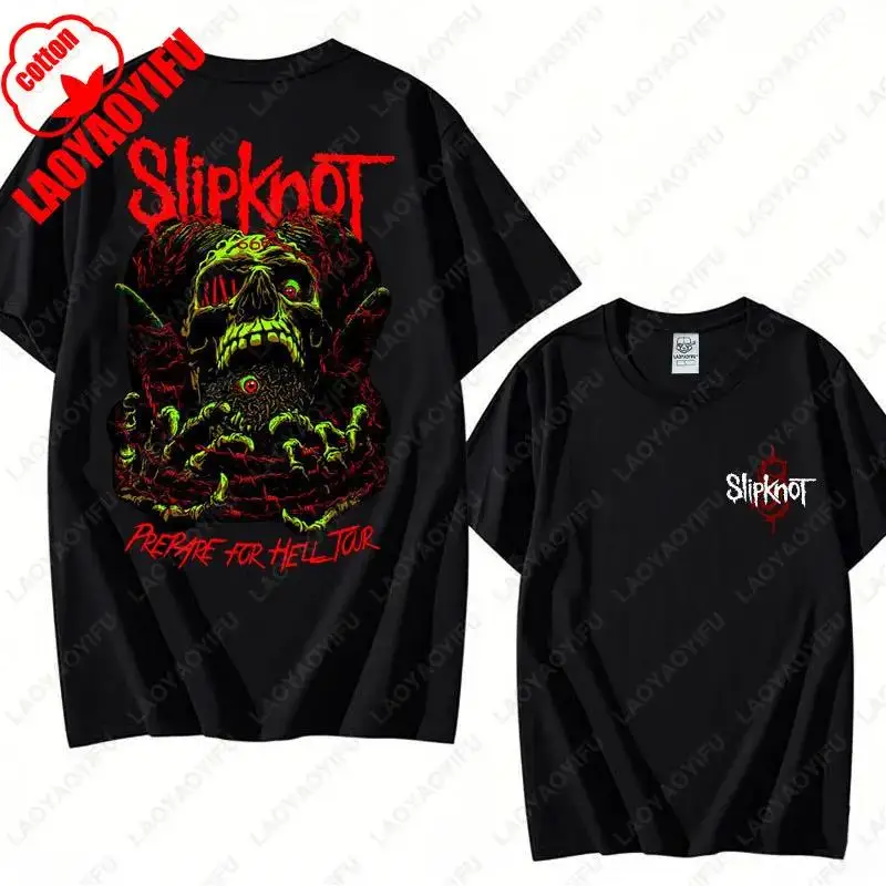 Men's Slipknots Double Sided Print Short-sleeve Tops Prepare for Hell Tour Shirt Heavy Metal Cotton Tees Man Rock Band T-shirt