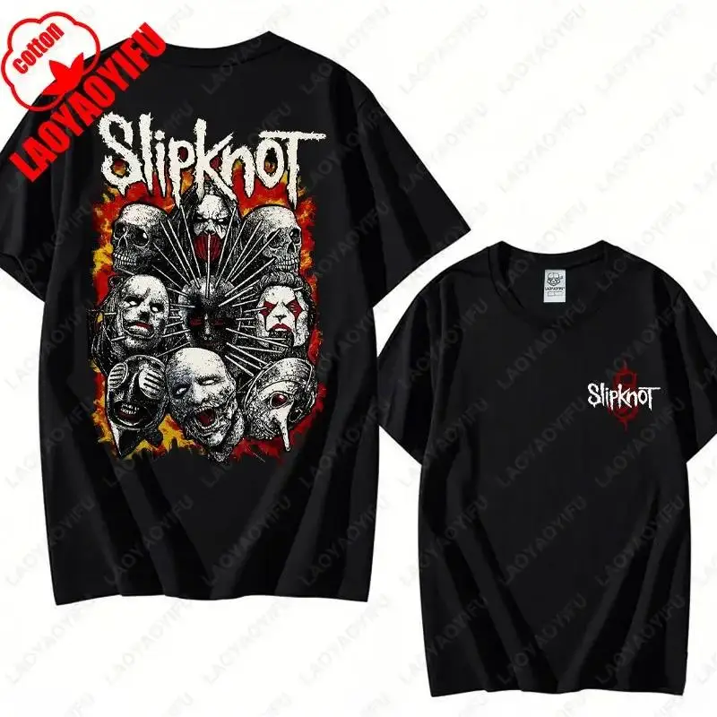 Men's Slipknots Double Sided Print Short-sleeve Tops Prepare for Hell Tour Shirt Heavy Metal Cotton Tees Man Rock Band T-shirt