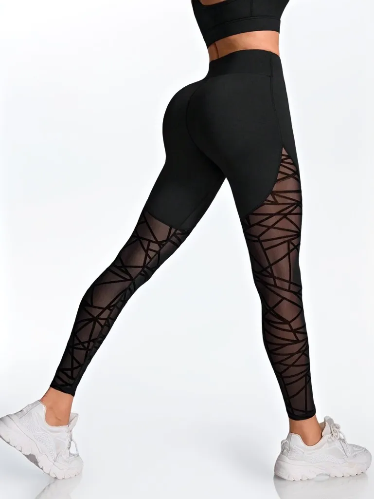 Women's High-Waisted Slim-Fit Pants, Butt-Lifting and Shaping, Casual Sports Elastic Waist Long Pants, Mesh Design