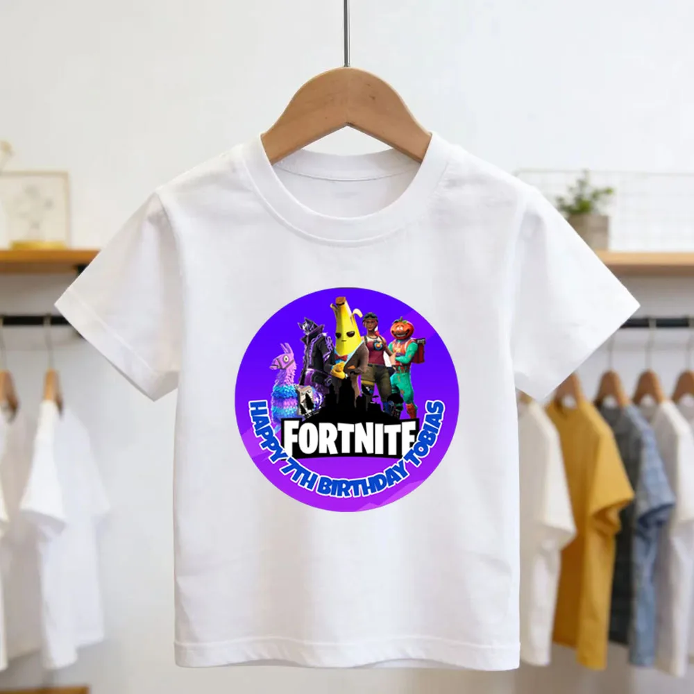 Boys and Girls Fortnites Theme Cartoon Printed T-Shirt Summer Child White Cotton T-Shirt Cartoon Hot Game Fortnite Short Sleeve