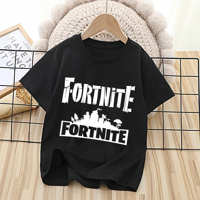 Boys and Girls Fortnites Theme Cartoon Printed T-Shirt Summer Child White Cotton T-Shirt Cartoon Hot Game Fortnite Short Sleeve