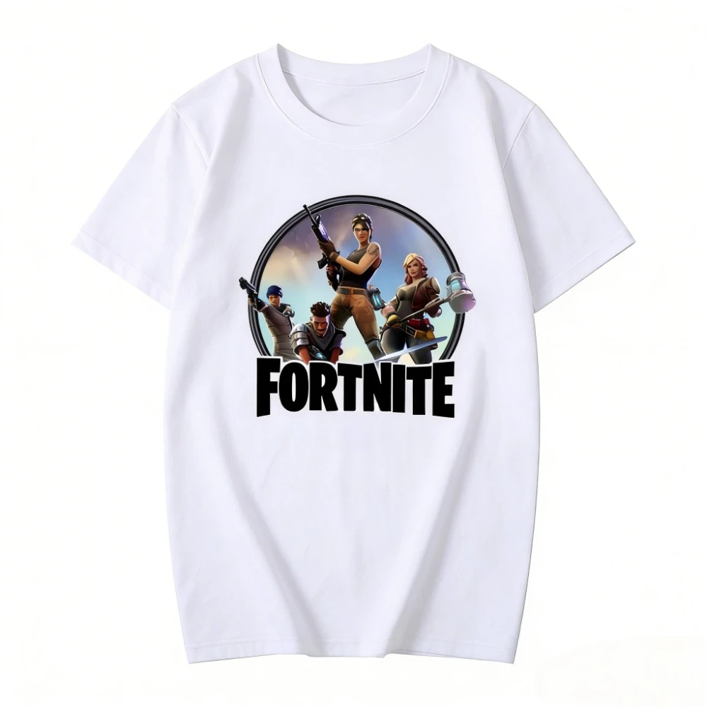Boys and Girls Fortnites Theme Cartoon Printed T-Shirt Summer Child White Cotton T-Shirt Cartoon Hot Game Fortnite Short Sleeve