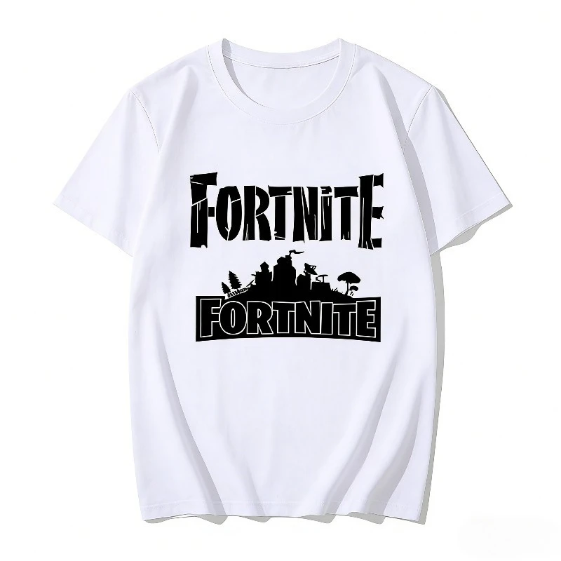 Boys and Girls Fortnites Theme Cartoon Printed T-Shirt Summer Child White Cotton T-Shirt Cartoon Hot Game Fortnite Short Sleeve