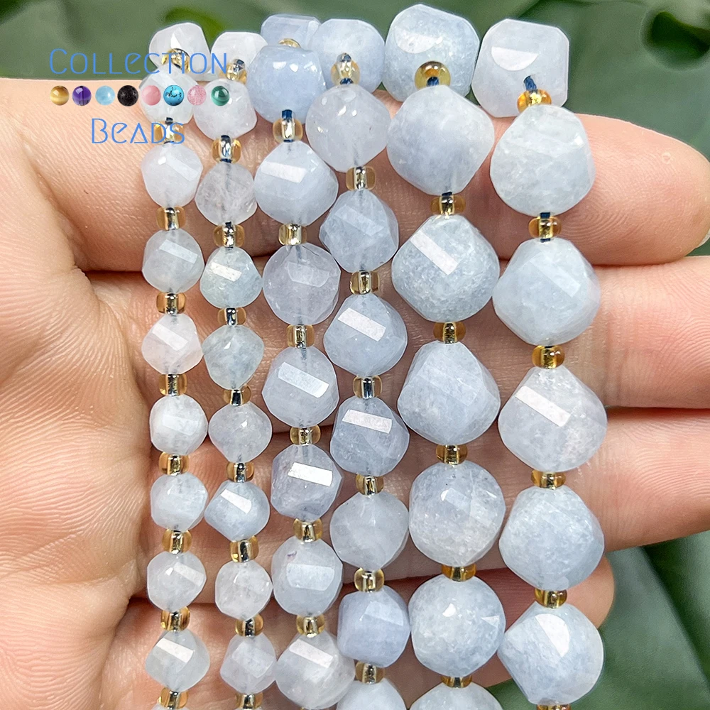 6 8 10mm Natural Stone Beads Faceted Aquamarine Jade Round Beads Loose Beads for Jewelry Making Diy Beading Accessory