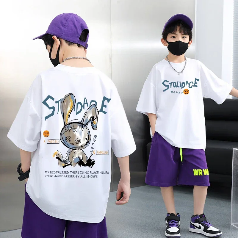 Nickelodeon Spring and Summer Children's Cartoon 100% Cotton T-Shirt - Large Size Top. Model's Outfit Is for Reference Only.