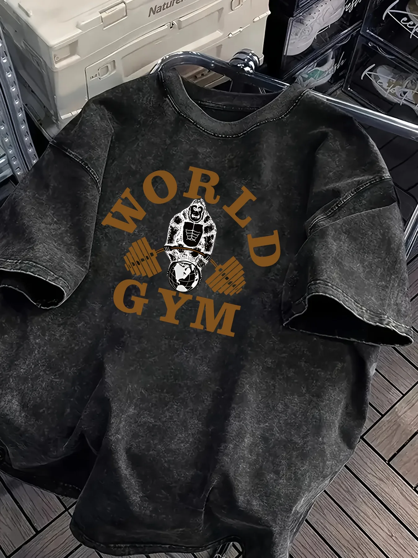 Vintage Acid Wash World Gym Gorilla Graphic T-Shirt Oversized Workout Casual Cotton Tops for Men Women Graphic T Shirts Y2k Top