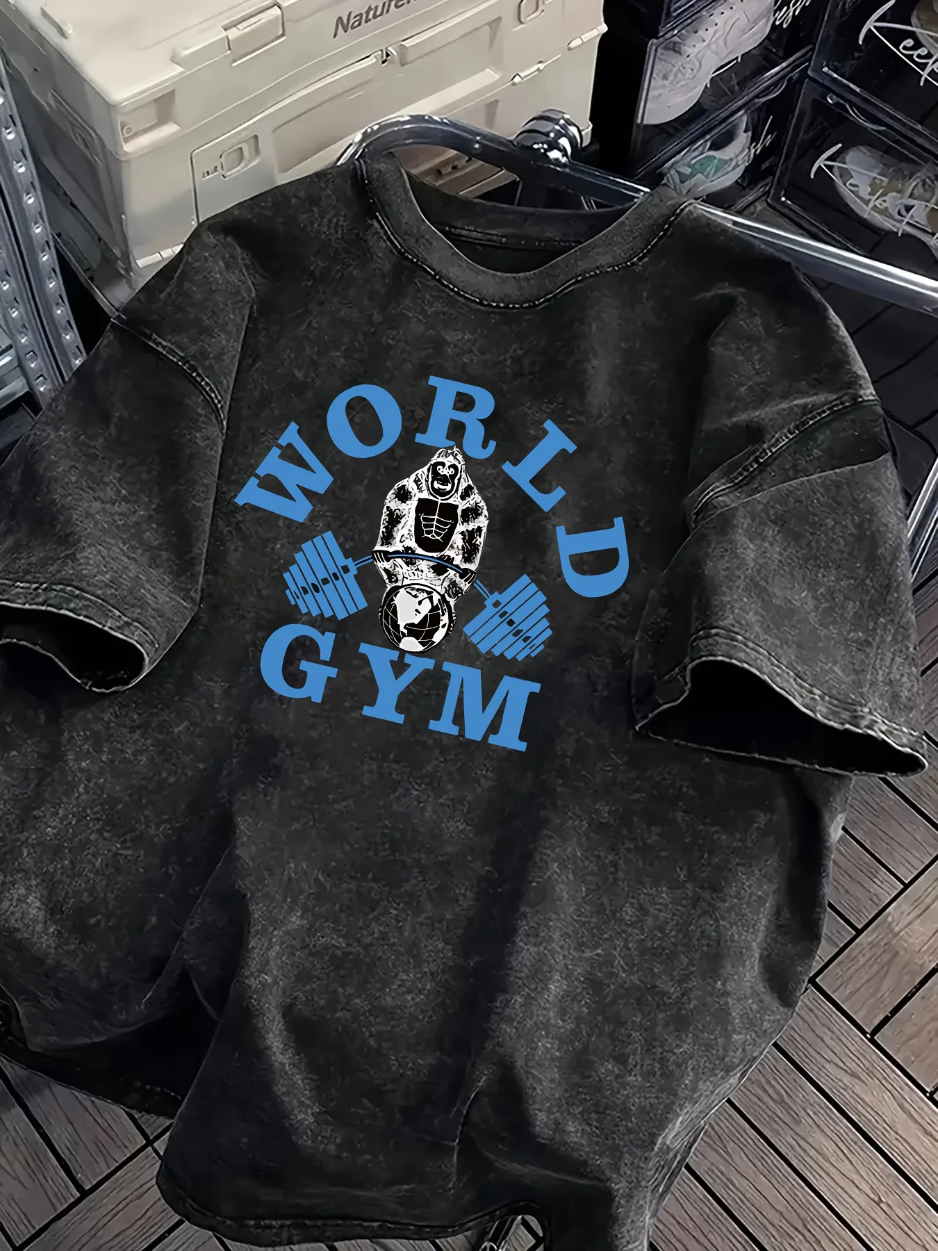 Vintage Acid Wash World Gym Gorilla Graphic T-Shirt Oversized Workout Casual Cotton Tops for Men Women Graphic T Shirts Y2k Top
