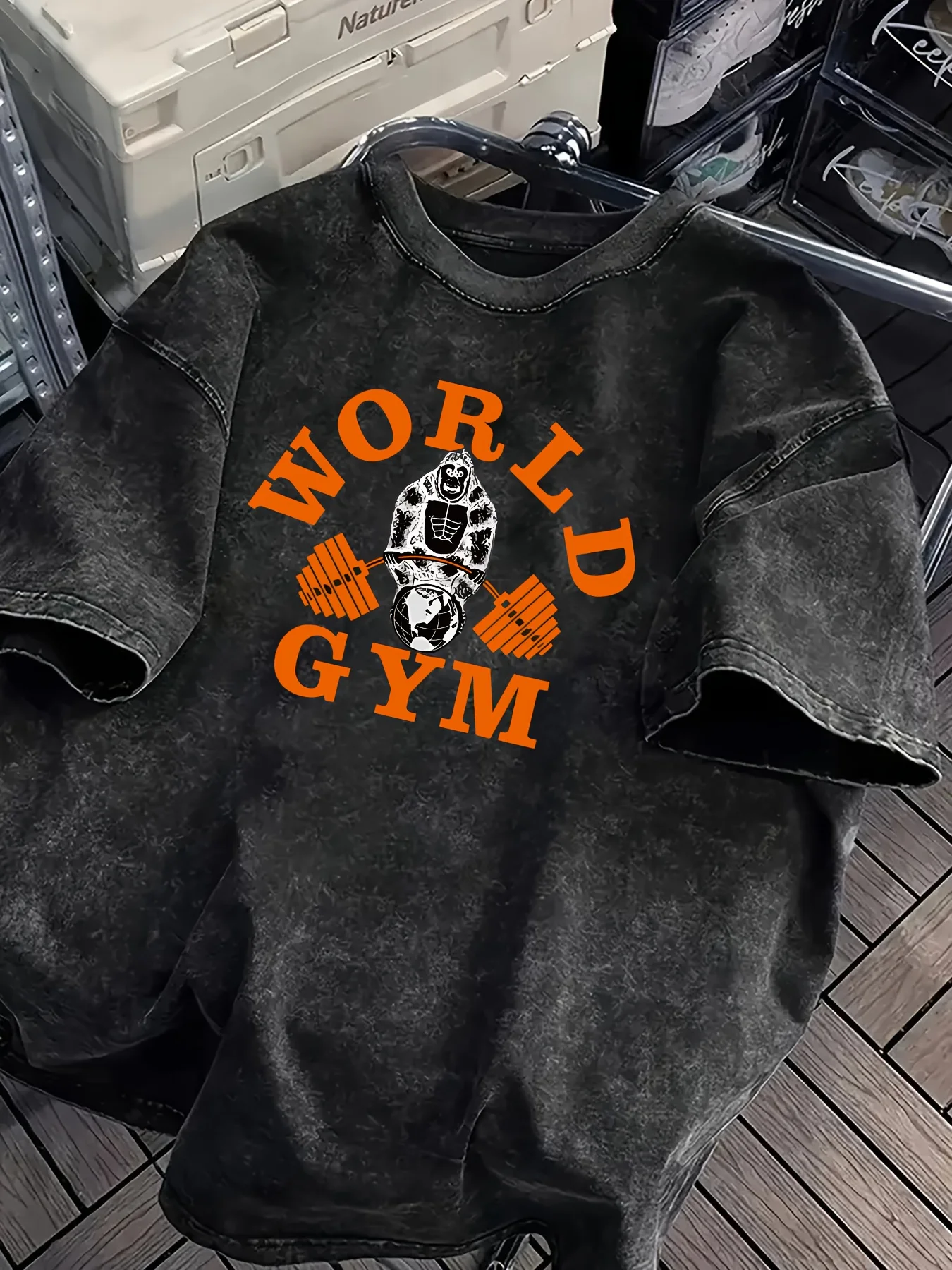 Vintage Acid Wash World Gym Gorilla Graphic T-Shirt Oversized Workout Casual Cotton Tops for Men Women Graphic T Shirts Y2k Top