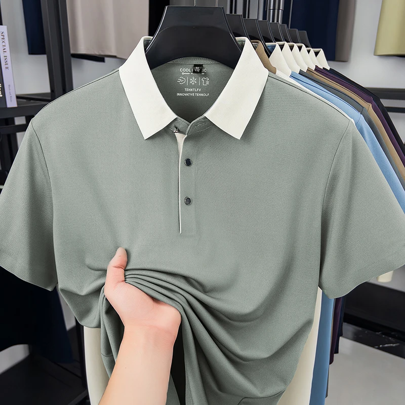 2026 New Men's Contrast Collar Polo Shirt Cool Quick Dry Fabric Short Sleeve Top For Office And Daily Activities