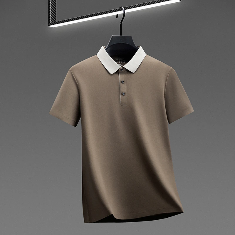 2026 New Men's Contrast Collar Polo Shirt Cool Quick Dry Fabric Short Sleeve Top For Office And Daily Activities
