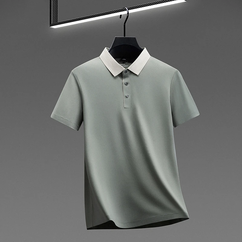 2026 New Men's Contrast Collar Polo Shirt Cool Quick Dry Fabric Short Sleeve Top For Office And Daily Activities