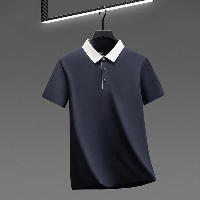 2026 New Men's Contrast Collar Polo Shirt Cool Quick Dry Fabric Short Sleeve Top For Office And Daily Activities
