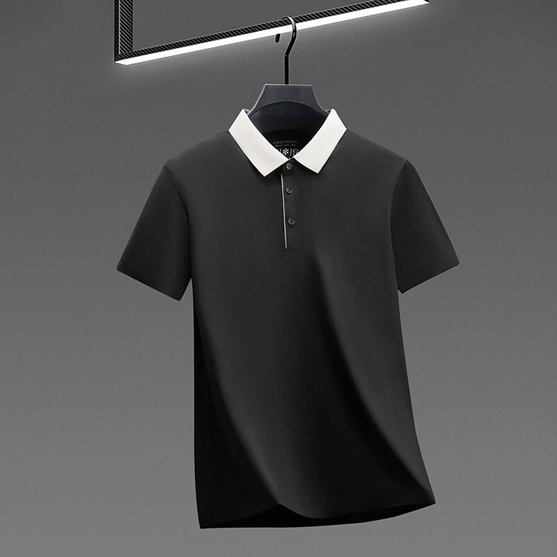 2026 New Men's Contrast Collar Polo Shirt Cool Quick Dry Fabric Short Sleeve Top For Office And Daily Activities