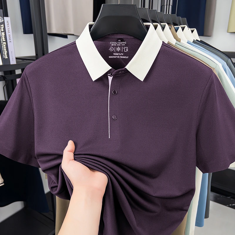 2026 New Men's Contrast Collar Polo Shirt Cool Quick Dry Fabric Short Sleeve Top For Office And Daily Activities