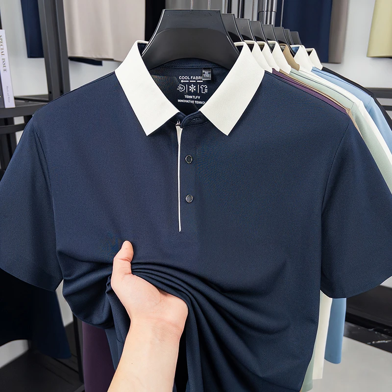 2026 New Men's Contrast Collar Polo Shirt Cool Quick Dry Fabric Short Sleeve Top For Office And Daily Activities