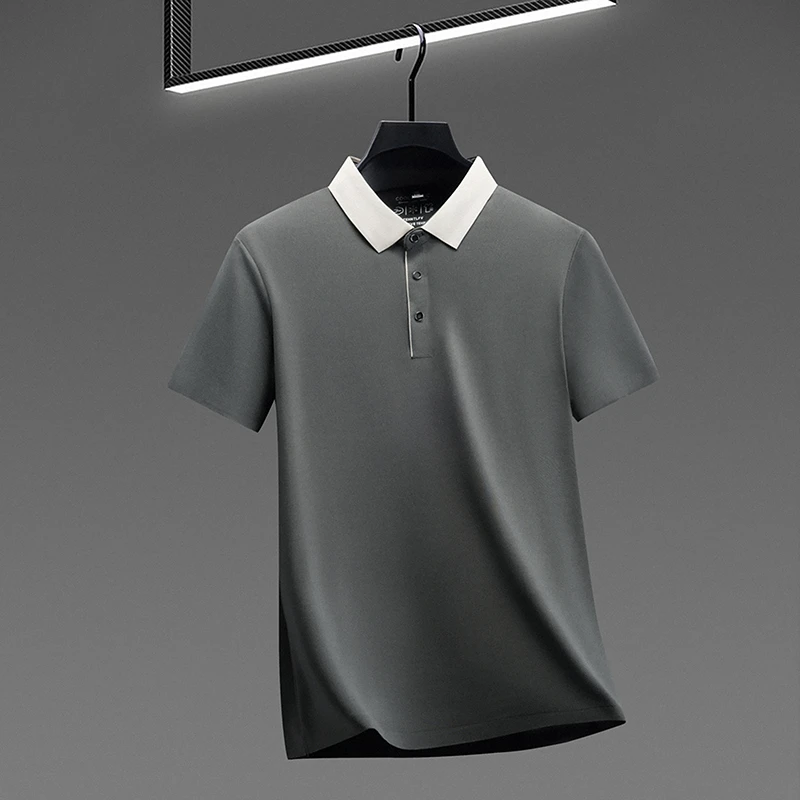 2026 New Men's Contrast Collar Polo Shirt Cool Quick Dry Fabric Short Sleeve Top For Office And Daily Activities