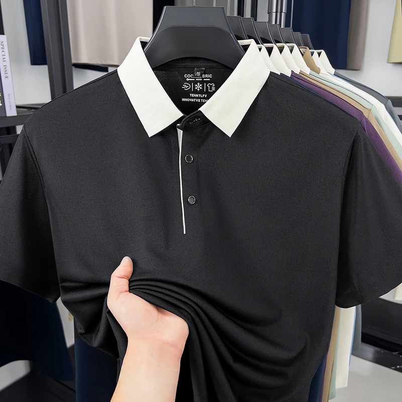2026 New Men's Contrast Collar Polo Shirt Cool Quick Dry Fabric Short Sleeve Top For Office And Daily Activities