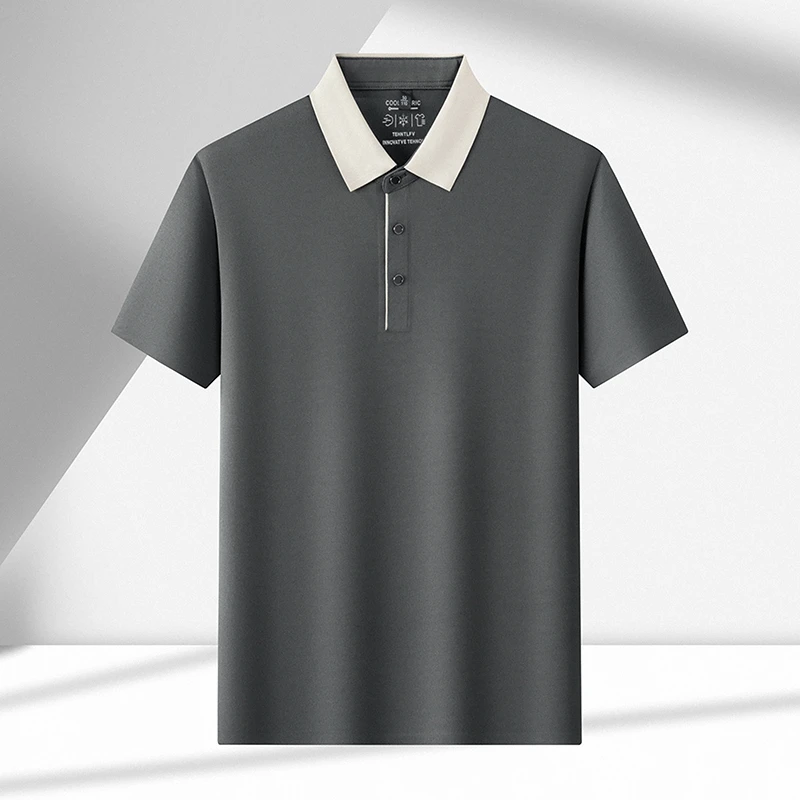 2026 New Men's Contrast Collar Polo Shirt Cool Quick Dry Fabric Short Sleeve Top For Office And Daily Activities