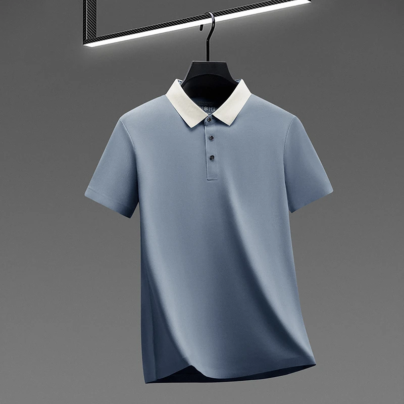 2026 New Men's Contrast Collar Polo Shirt Cool Quick Dry Fabric Short Sleeve Top For Office And Daily Activities