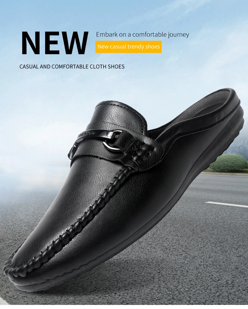 Summer Leather Casual Shoes For Men Half Shoes Comfortable Soft Men's Loafers Lightweight Flat Slip-on Shoes Man Daily Slippers