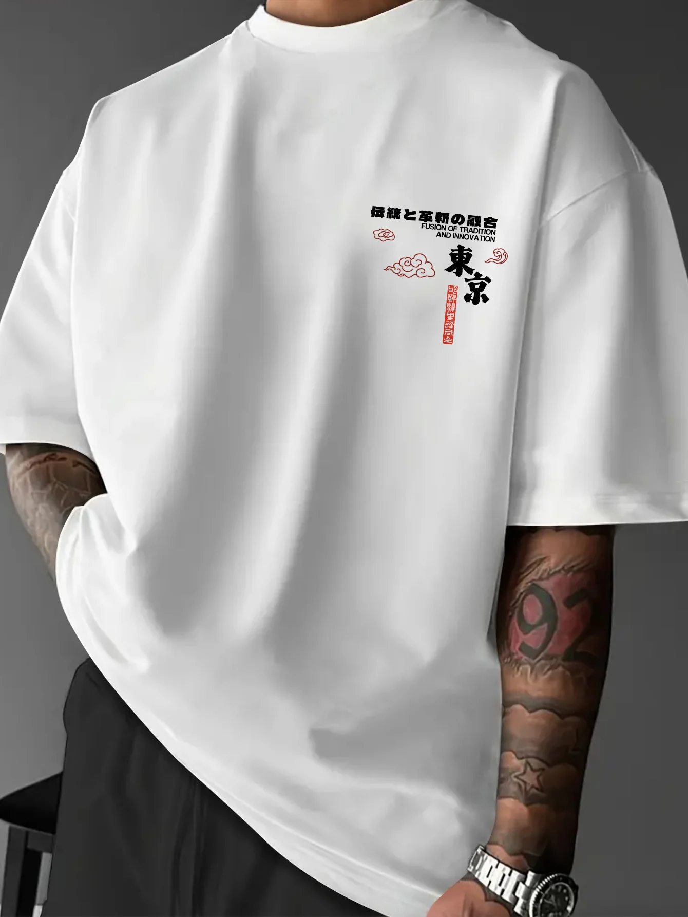 Men's JDM Car Japan Graphic Print T-shirt Oversized 100% Polyester Streetwear Short Sleeve Tops S-XXL