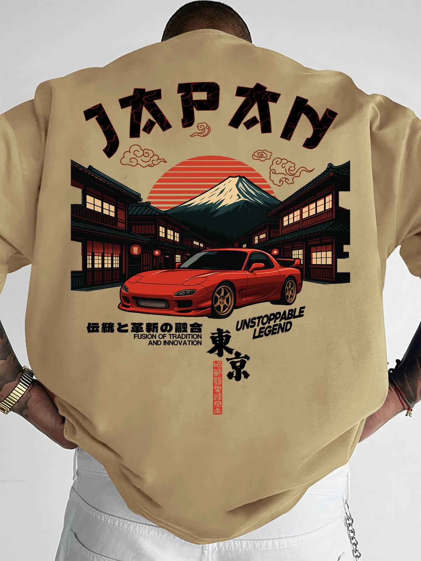 Men's JDM Car Japan Graphic Print T-shirt Oversized 100% Polyester Streetwear Short Sleeve Tops S-XXL