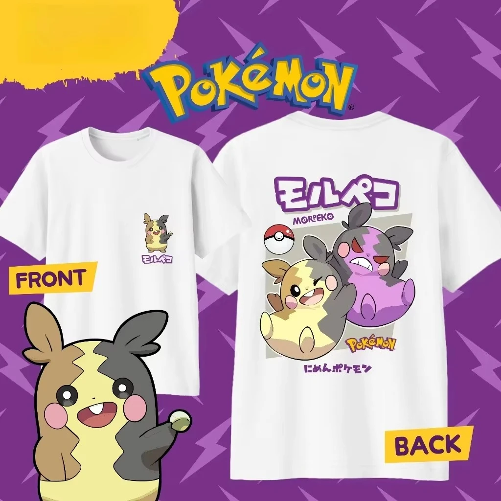 2026 Summer Anime Pokémon Morpeko Cartoon Cotton T-shirt Kids Men's Women's Fashion Short Sleeved T-shirt Parent-child Clothing