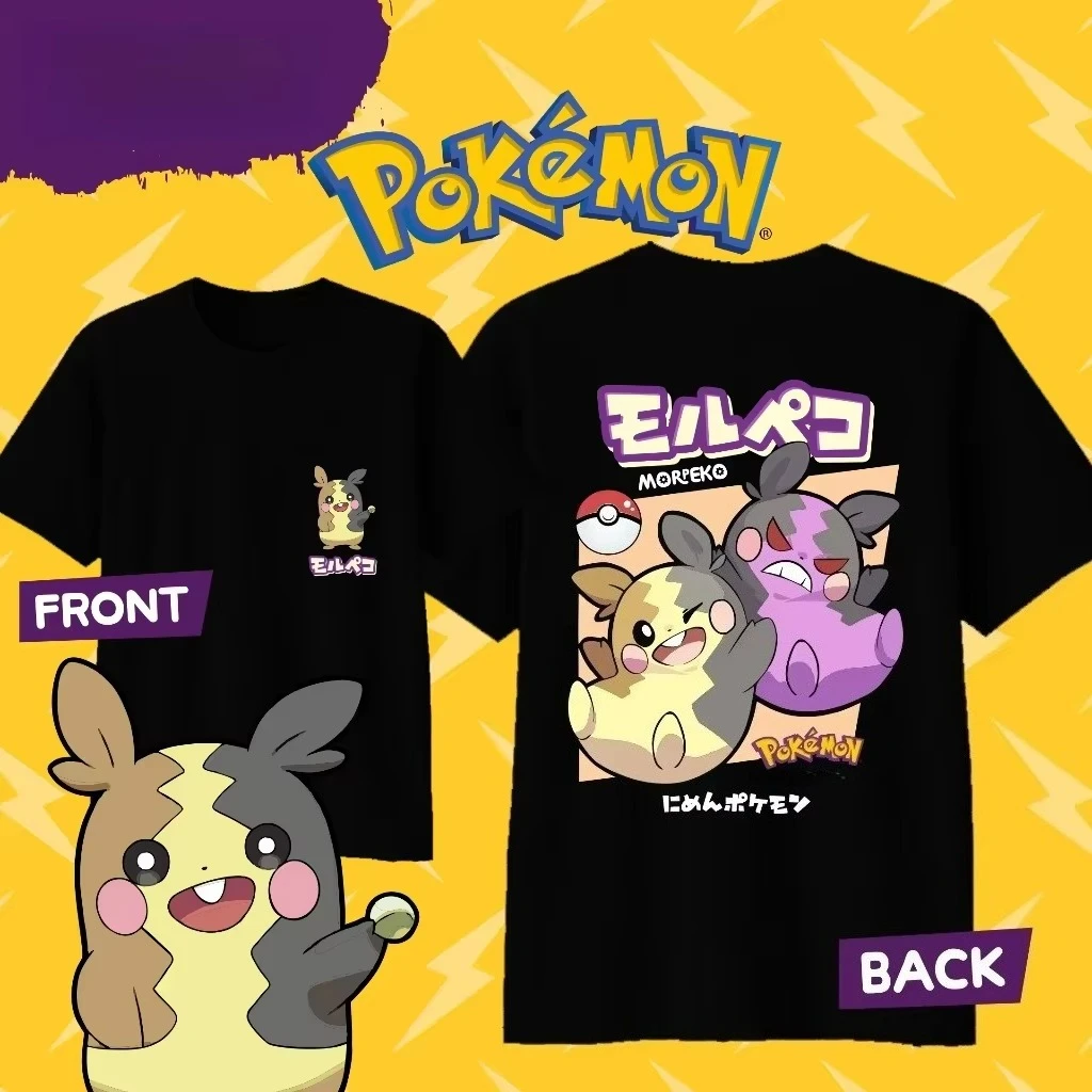 2026 Summer Anime Pokémon Morpeko Cartoon Cotton T-shirt Kids Men's Women's Fashion Short Sleeved T-shirt Parent-child Clothing