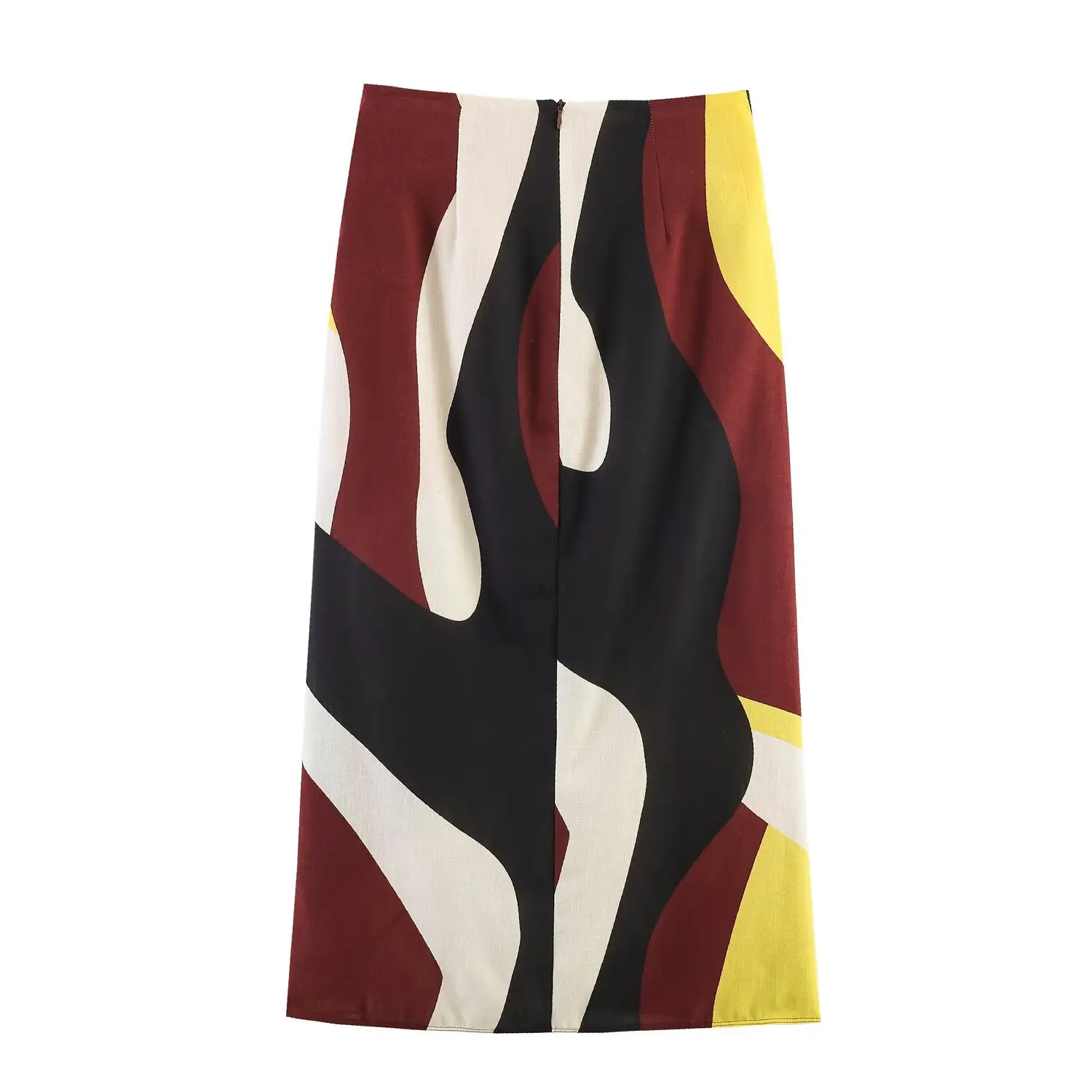 TFMLN Sexy Vintage Print Midi Skirt for Women Elegant Side Split Ruffles Long Skirt Casual Chic Summer Zipper Holiday Clothing