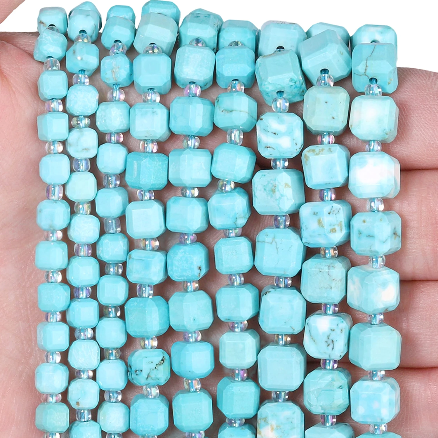 Wholesale Blue Turquoise Stone Beads Faceted Charms Square Cube Beads for Jewelry Making Diy Bracelet Beading Accessories