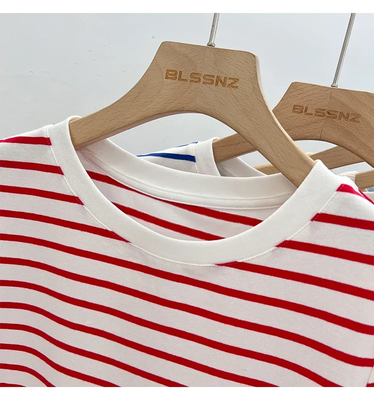 Striped Short Sleeve Women's T-Shirt 2026 Summer New Arrival Cotton Casual Versatile Slim Fit Fashion Tops Color Block Tee