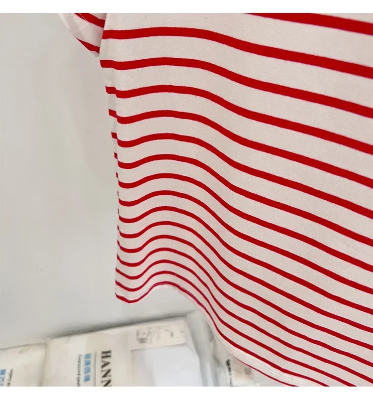 Striped Short Sleeve Women's T-Shirt 2026 Summer New Arrival Cotton Casual Versatile Slim Fit Fashion Tops Color Block Tee