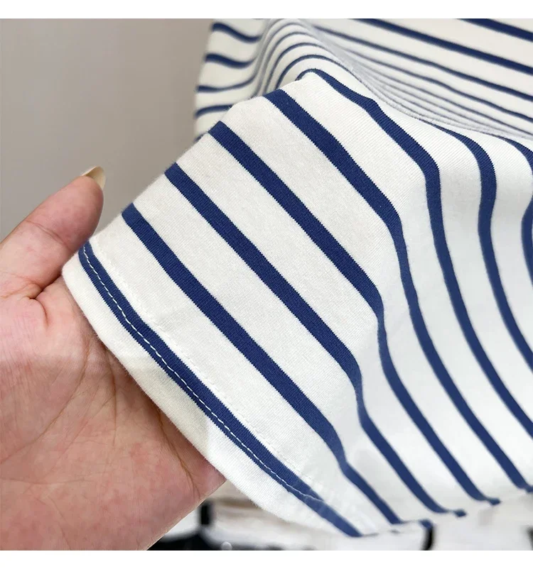 Striped Short Sleeve Women's T-Shirt 2026 Summer New Arrival Cotton Casual Versatile Slim Fit Fashion Tops Color Block Tee
