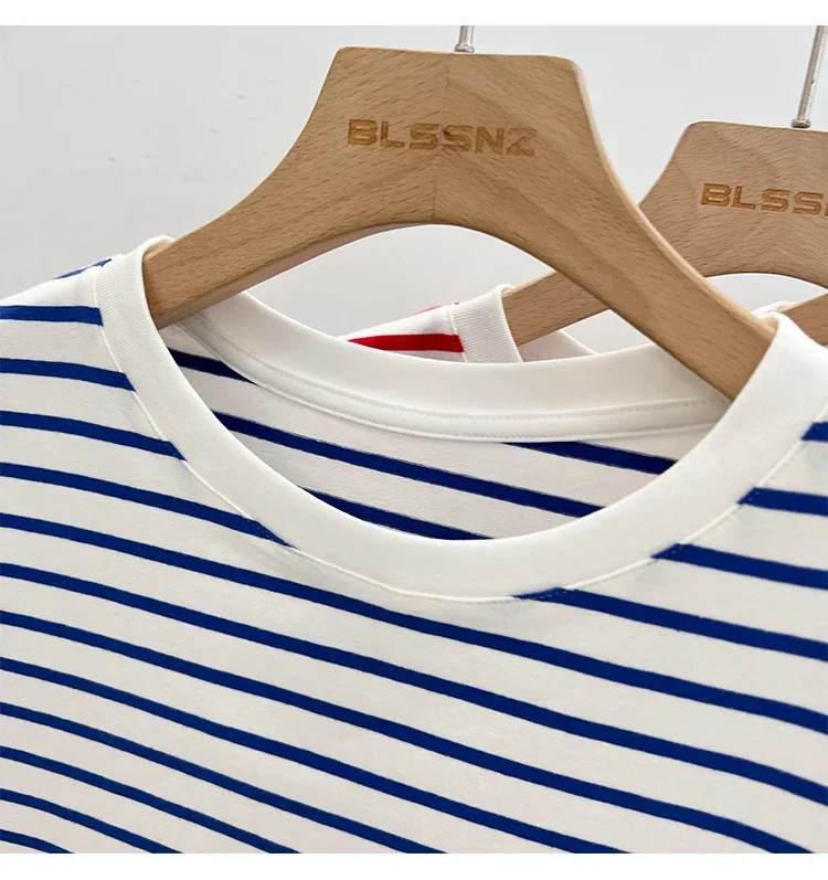 Striped Short Sleeve Women's T-Shirt 2026 Summer New Arrival Cotton Casual Versatile Slim Fit Fashion Tops Color Block Tee