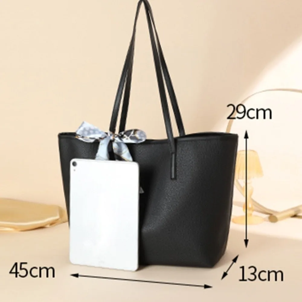 Chic Litchi Texture Tote Bag Snap Button Design Large Capacity Shoulder Bag Crossbody Leather Handbags Women