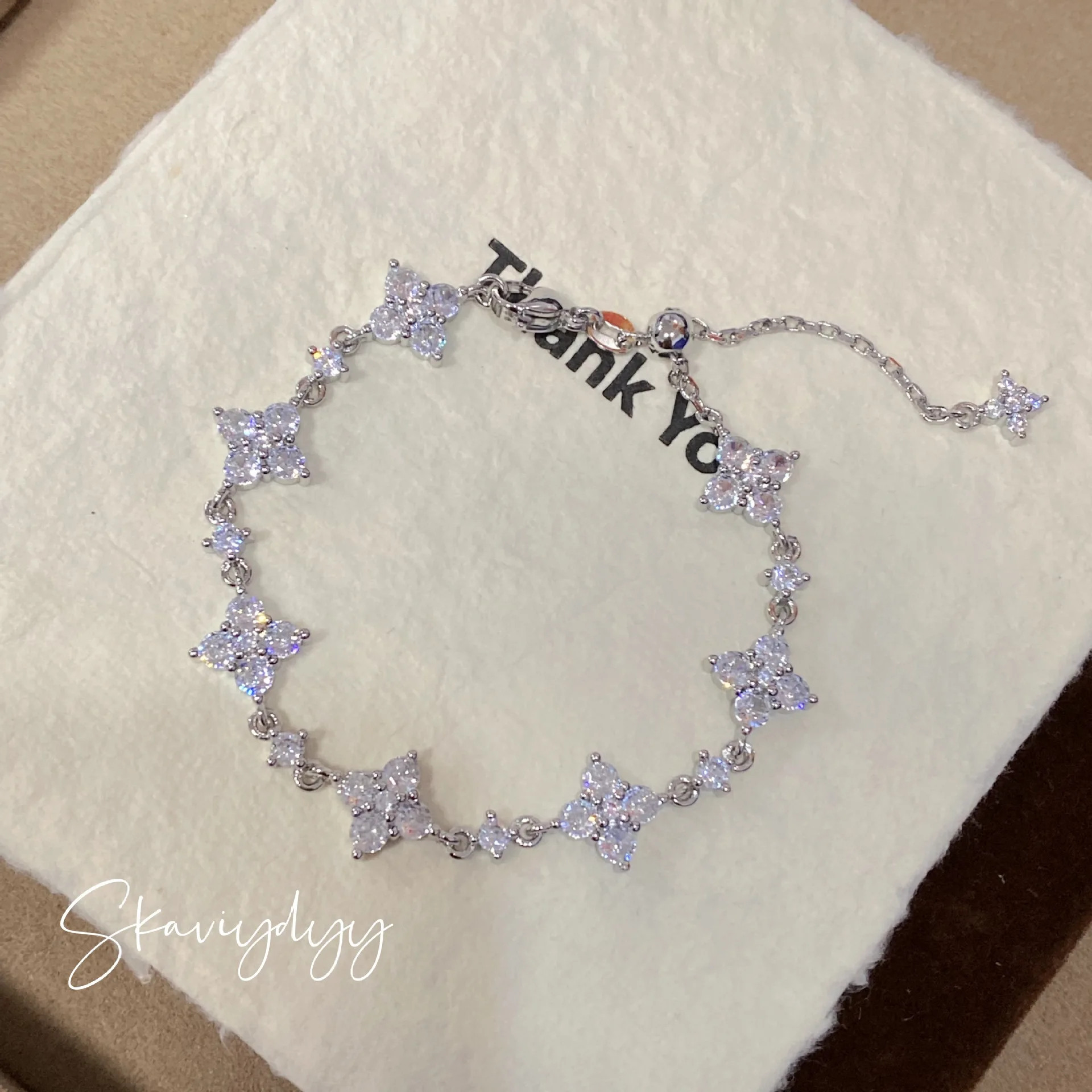 Clover Design Zircon Bracelet 925 Silver Plated Gold Adjustable Chain Luxury Crystal Flower Bracelets for Women Jewelry Gift