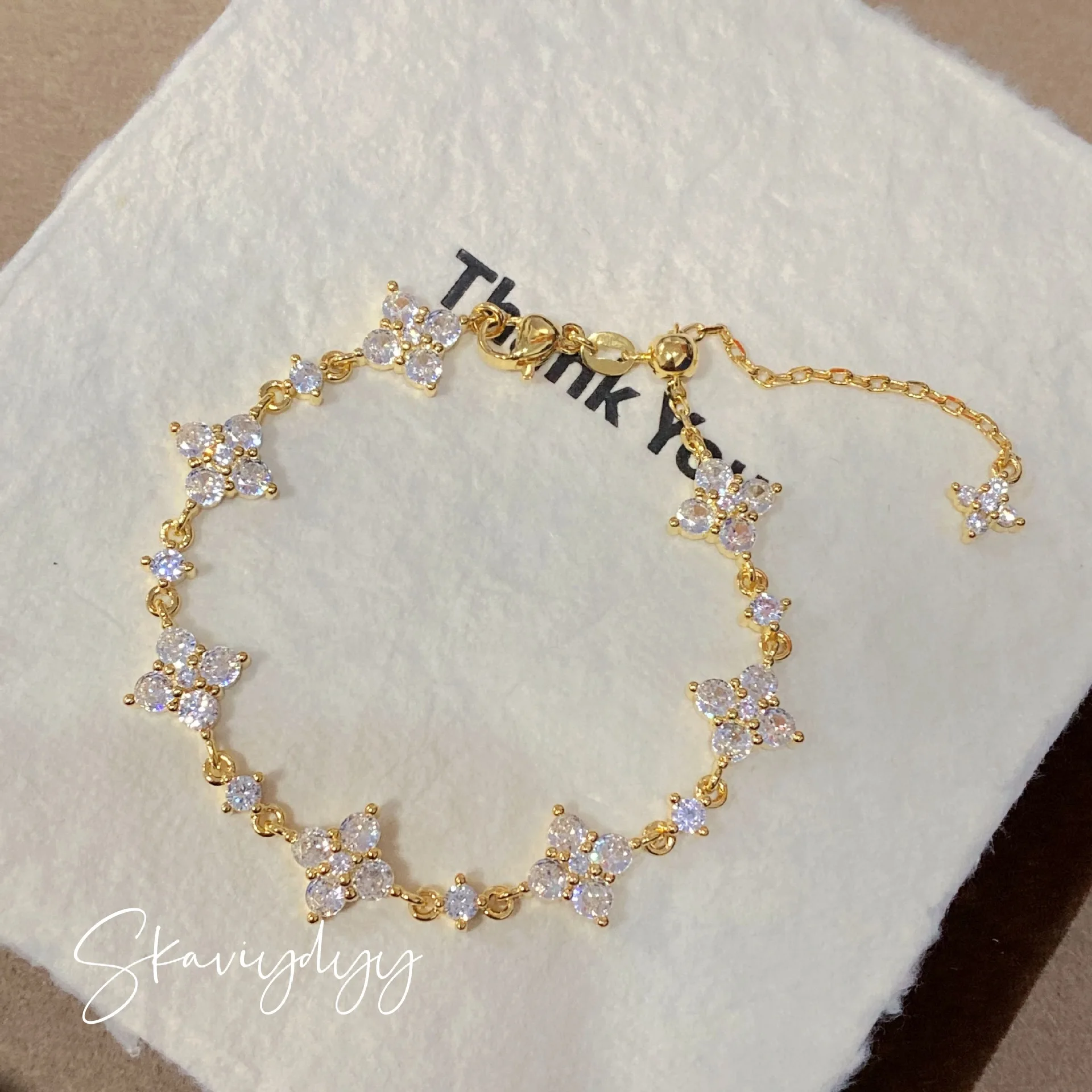 Clover Design Zircon Bracelet 925 Silver Plated Gold Adjustable Chain Luxury Crystal Flower Bracelets for Women Jewelry Gift