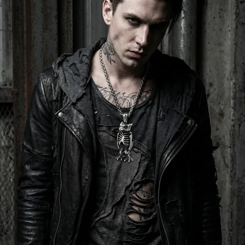 KALEN Fashion Men's Stainless Steel Gothic Owl Skeleton Pendant Oxidized Darkness Punk Style Necklace Box Chain Wholesale Gift