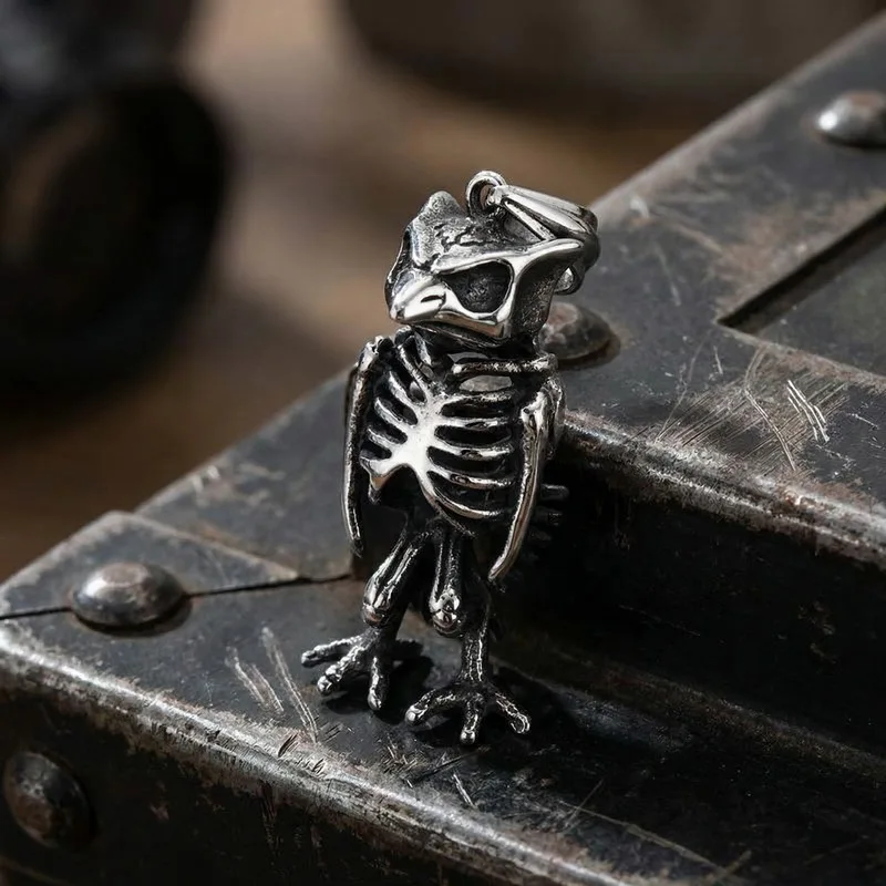 KALEN Fashion Men's Stainless Steel Gothic Owl Skeleton Pendant Oxidized Darkness Punk Style Necklace Box Chain Wholesale Gift