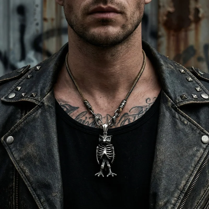 KALEN Fashion Men's Stainless Steel Gothic Owl Skeleton Pendant Oxidized Darkness Punk Style Necklace Box Chain Wholesale Gift