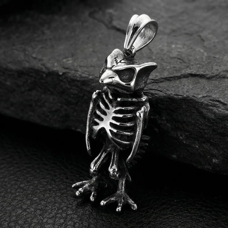 KALEN Fashion Men's Stainless Steel Gothic Owl Skeleton Pendant Oxidized Darkness Punk Style Necklace Box Chain Wholesale Gift