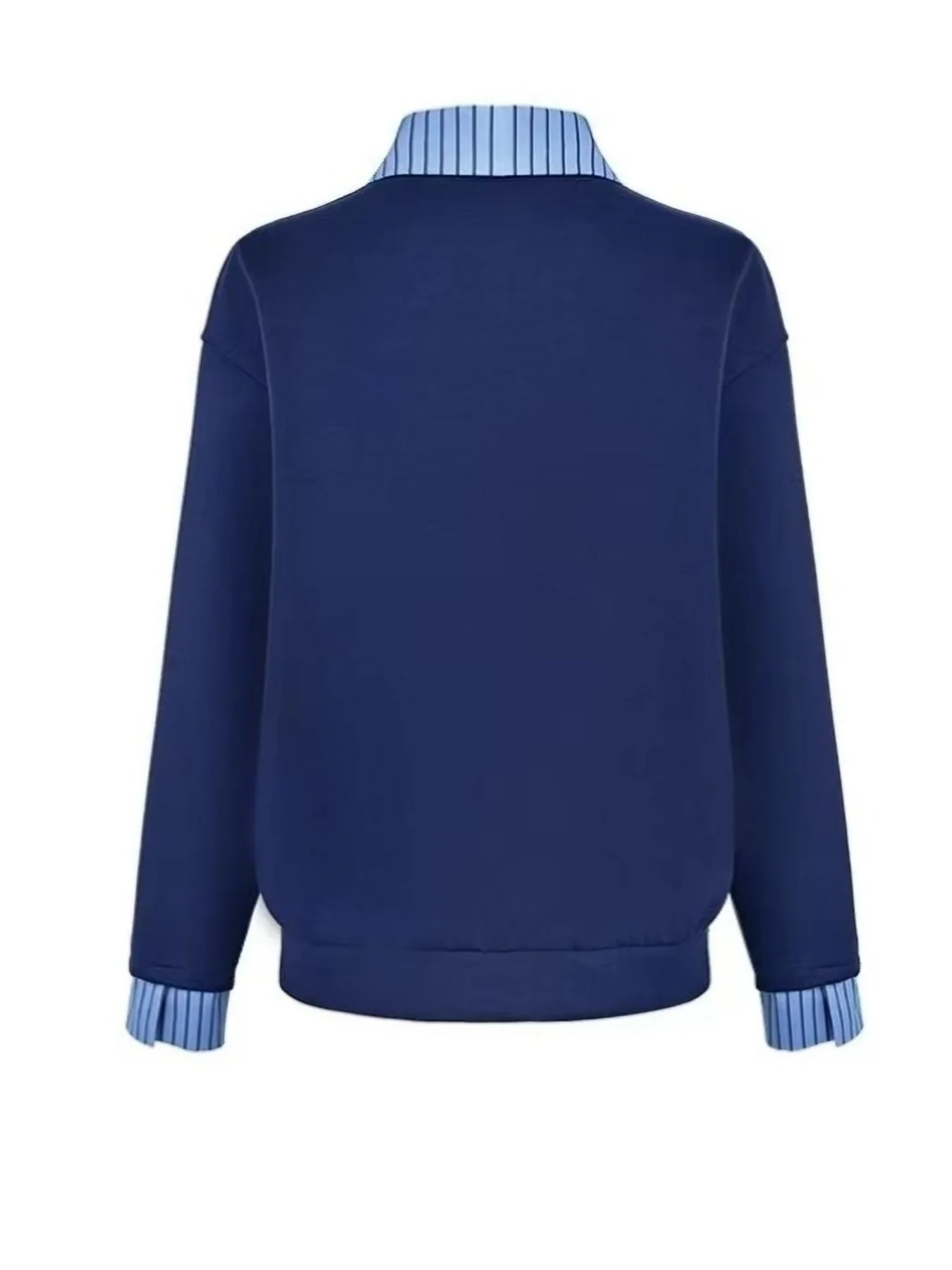 Women's solid-color long-sleeve polo shirt with color-block collar design stylish and casual knitted top for spring and summer